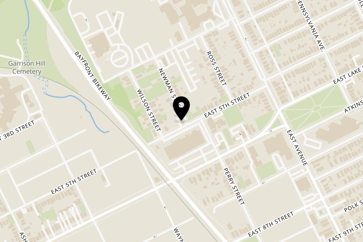 Map showing the location of Cafe 24 Catering & More on 848 E 5th St in Erie